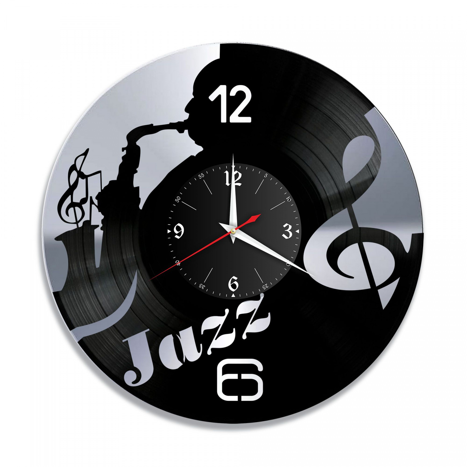 Часы настенные "Музыка, серебро" из винила, №1 VC-10291-2