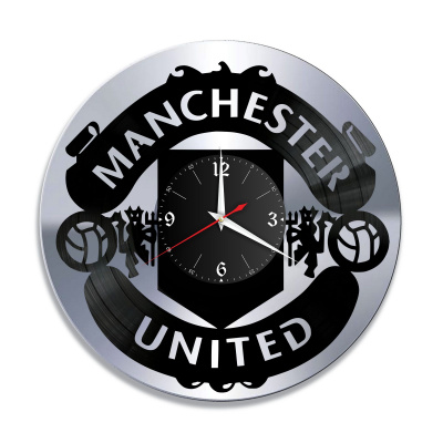 Часы настенные "Манчестер Юнайтед (Manchester United), серебро" из винила, №1