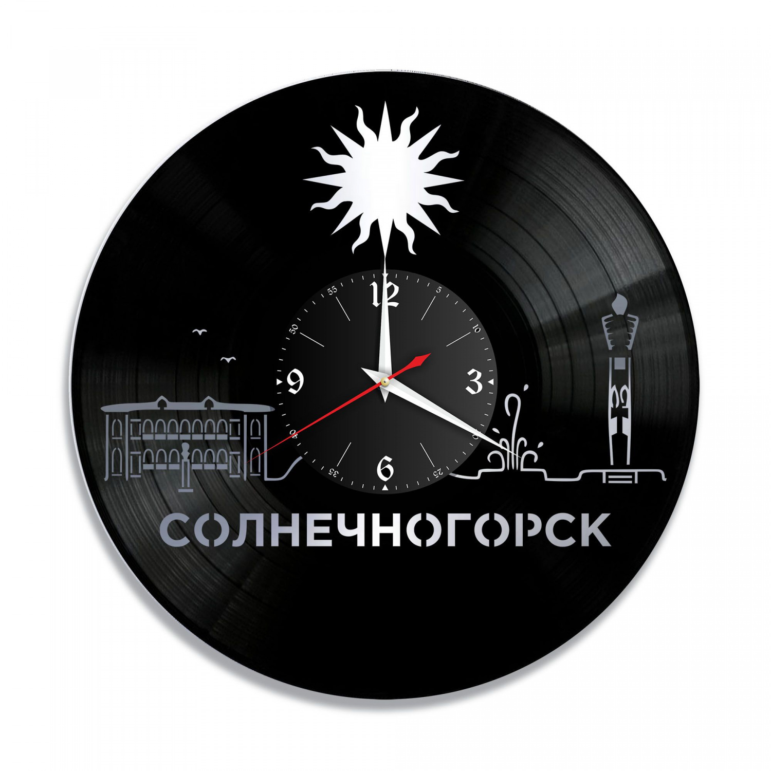 Часы настенные "город Солнечногорск, серебро" из винила, №1 VC-10504-2