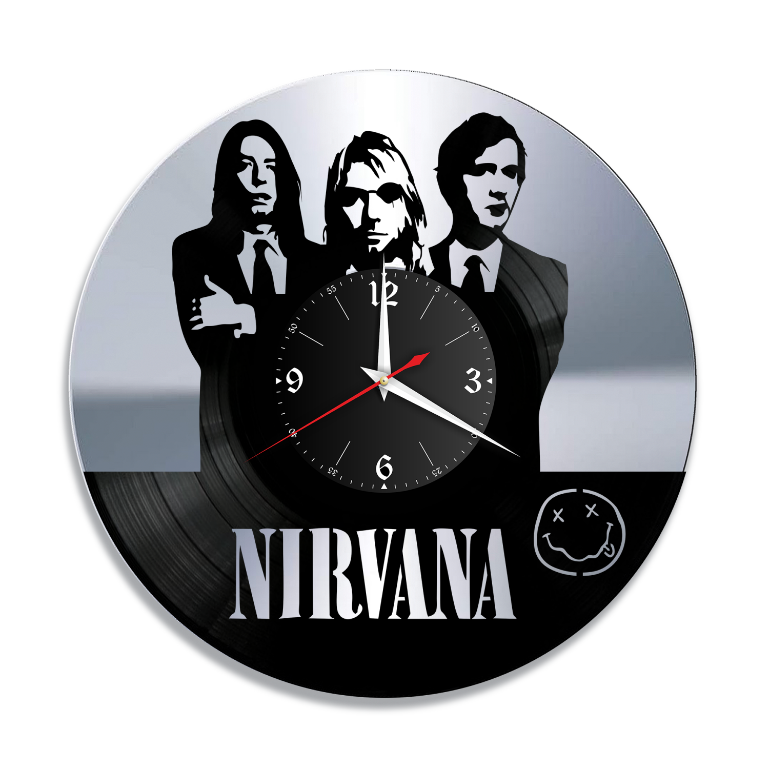 Часы настенные "Группа Нирвана (Nirvana), серебро" из винила, №R1 VC-12121-2