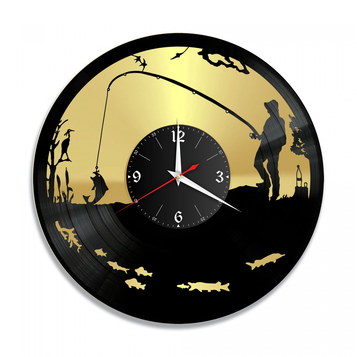 Часы настенные "Рыбалка, золото" из винила, №2 VC-10622-1
