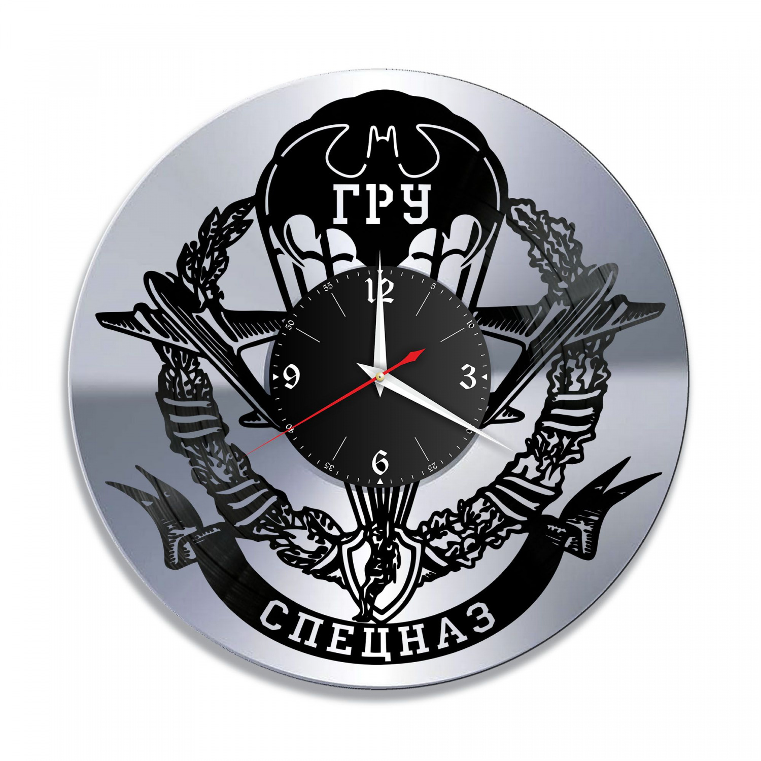 Часы настенные "Спецназ ГРУ, серебро" из винила, №2 VC-11022-2