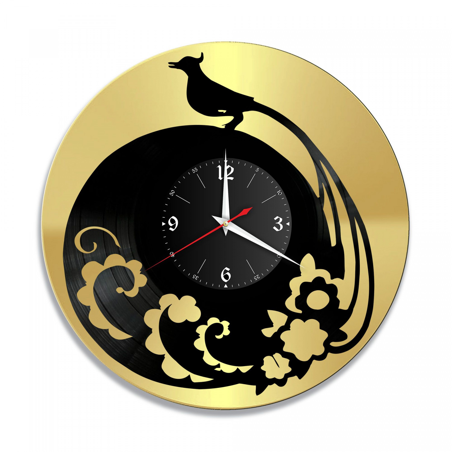 Часы настенные "Павлин, золото" из винила, №1 VC-10722-1
