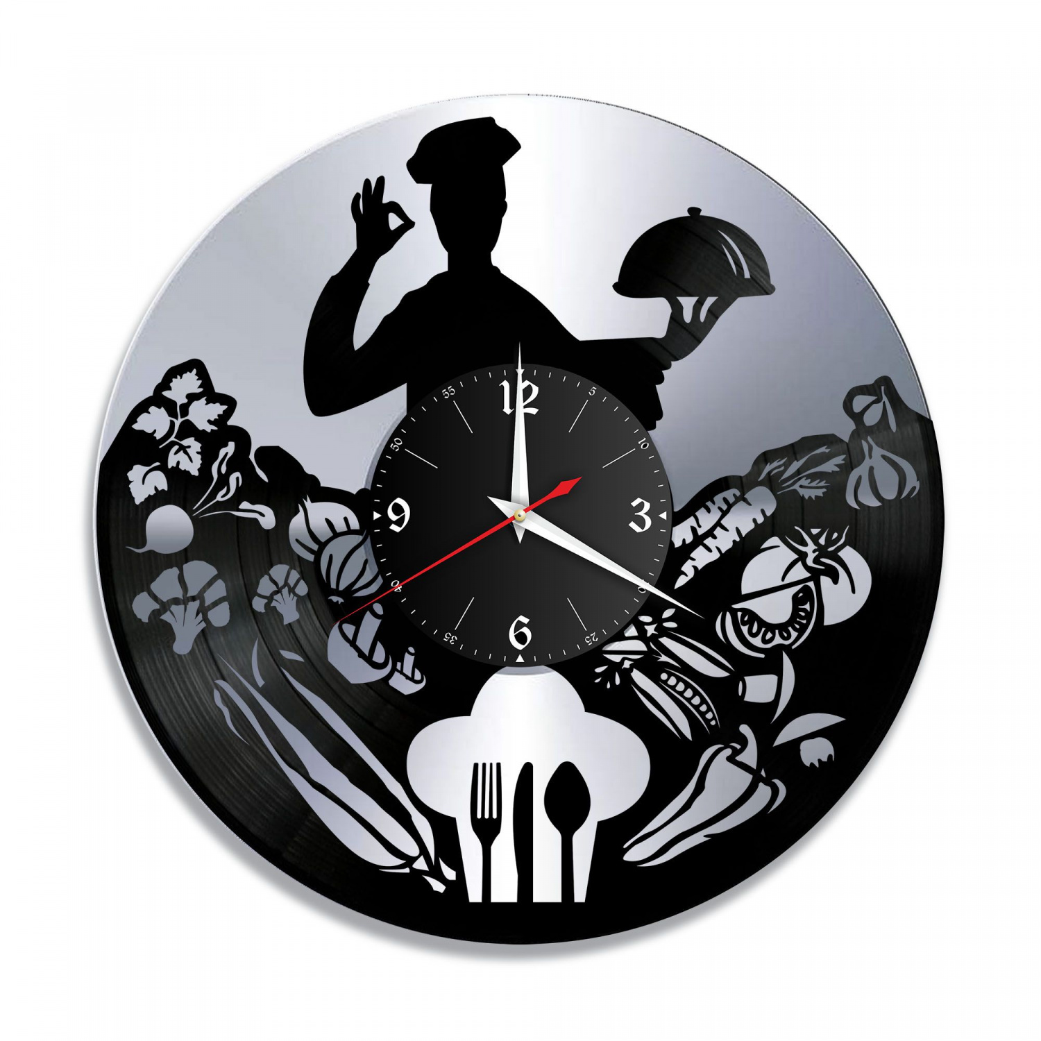 Часы настенные "Кухня, серебро" из винила, №6 VC-10610-2