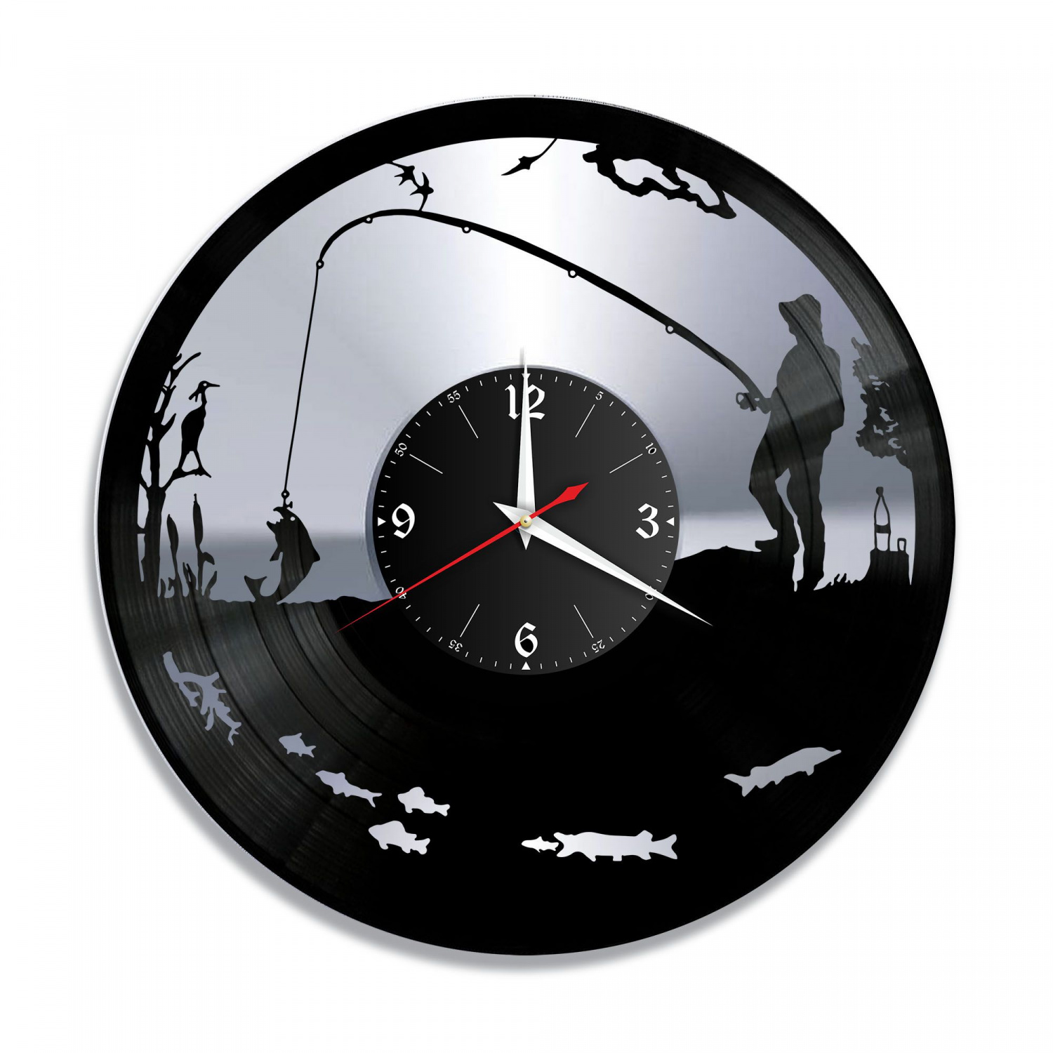 Часы настенные "Рыбалка, серебро" из винила, №2 VC-10622-2