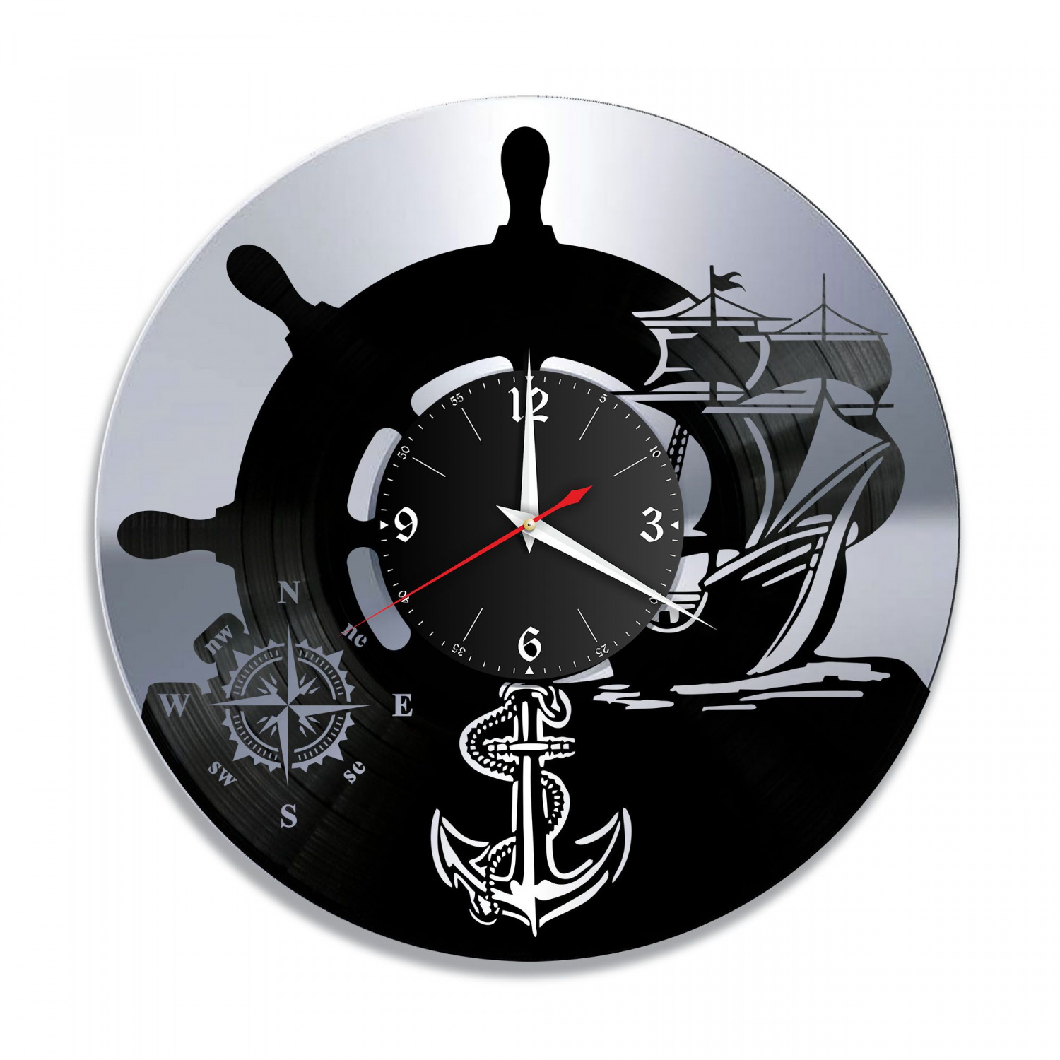 Часы настенные "Море (Корабль), серебро" из винила, №2 VC-10651-2