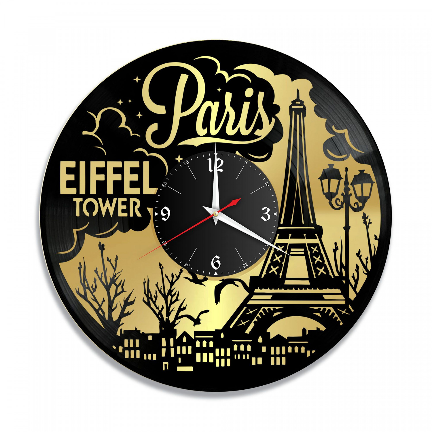 Часы настенные "город Париж, золото" из винила, №4 VC-10484-1