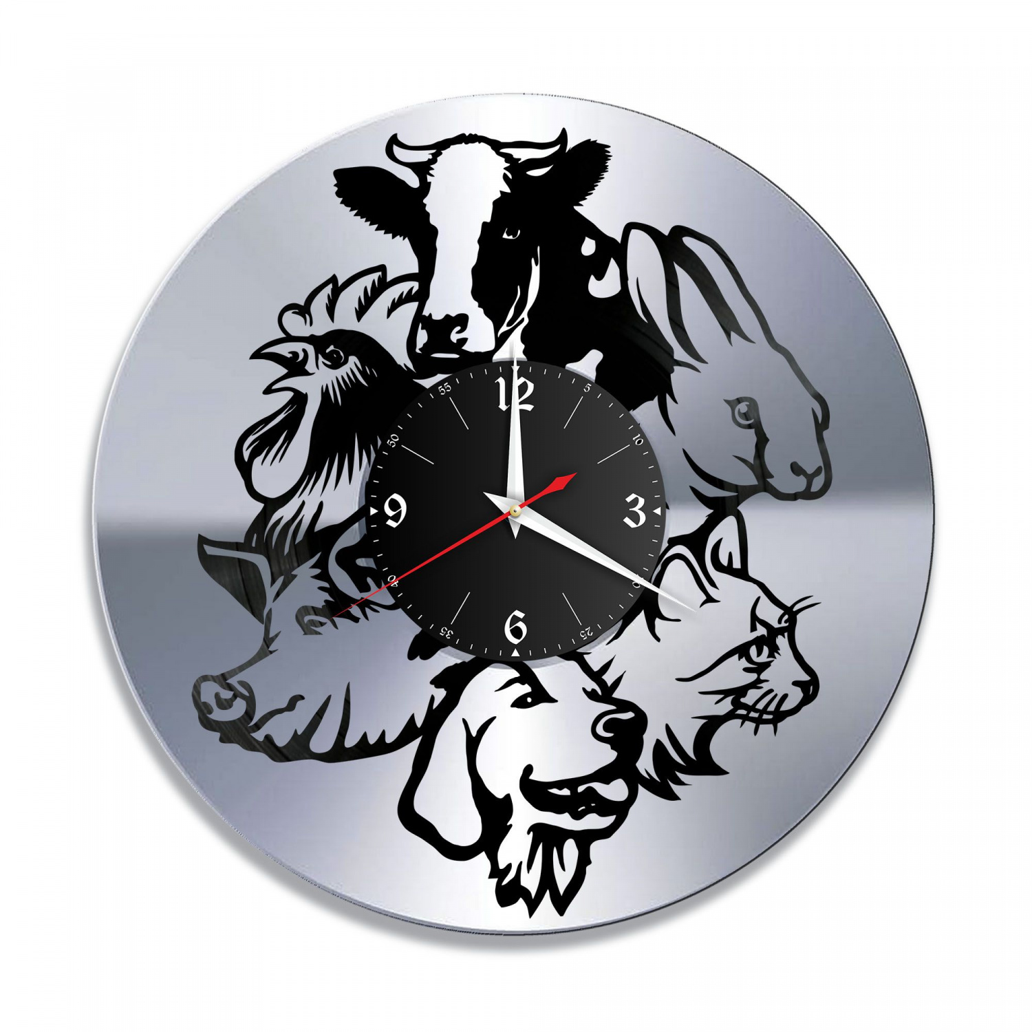 Часы настенные "Домашние животные, серебро" из винила, №1 VC-11004-2
