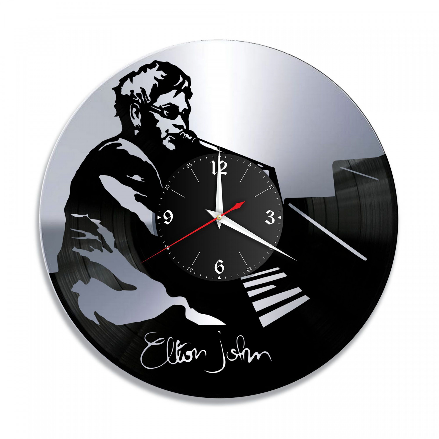 Часы настенные "Элтон Джон (Elton John), серебро" из винила, №2 VC-10915-2
