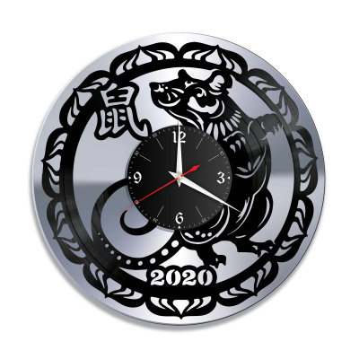 Часы настенные "Новый год 2020 (Крыса), серебро" из винила, №1