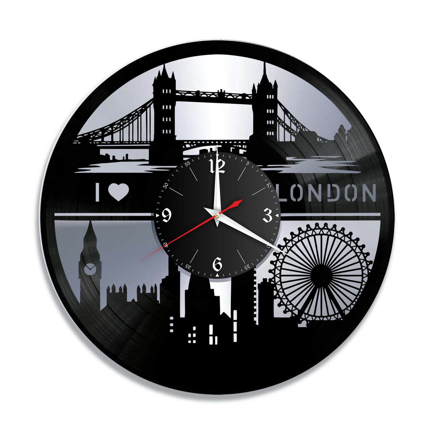 Часы настенные "город Лондон, серебро" из винила, №2 VC-10477-2