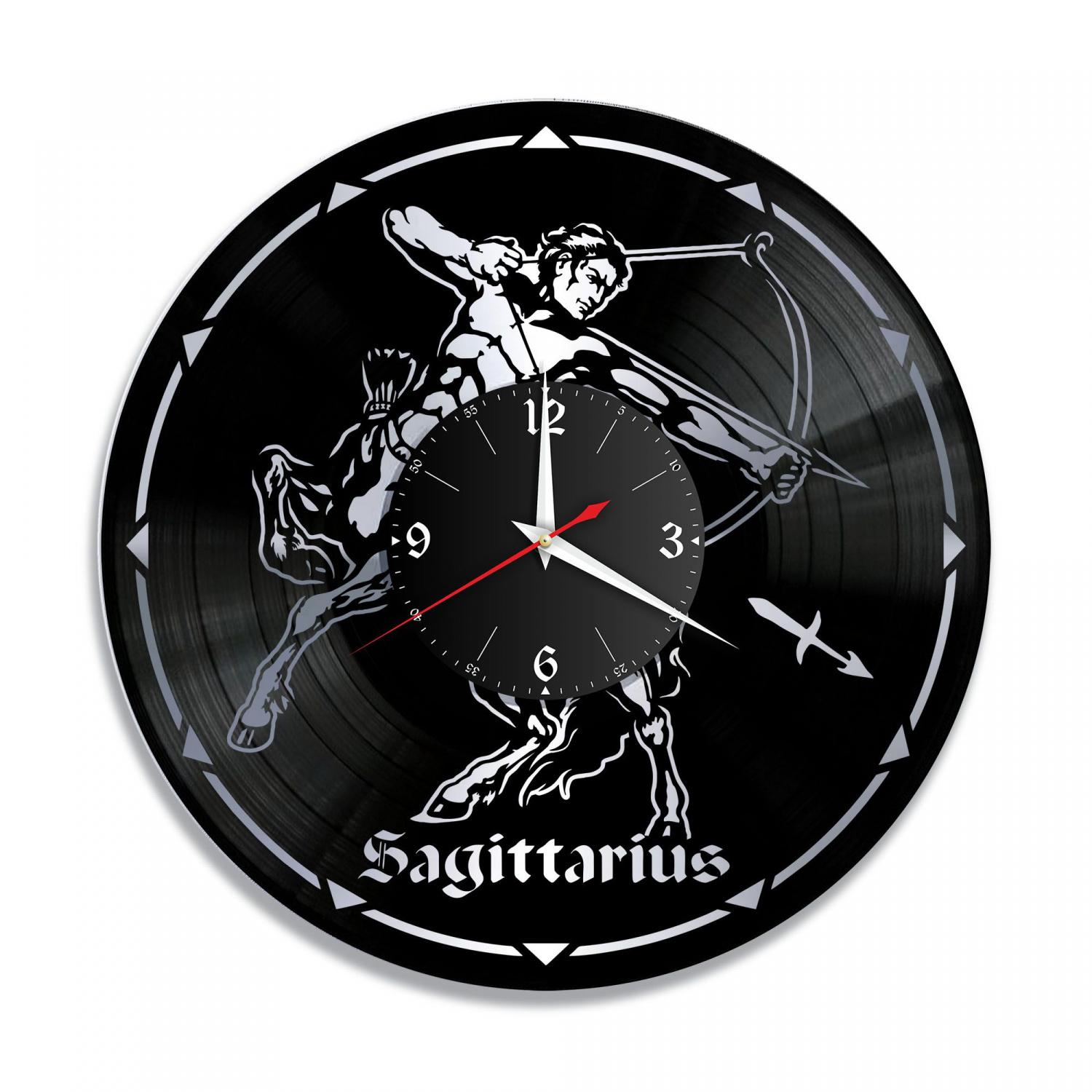 Часы настенные "Знаки Зодиака (Стрелец), серебро" из винила, №9 VC-10397-2