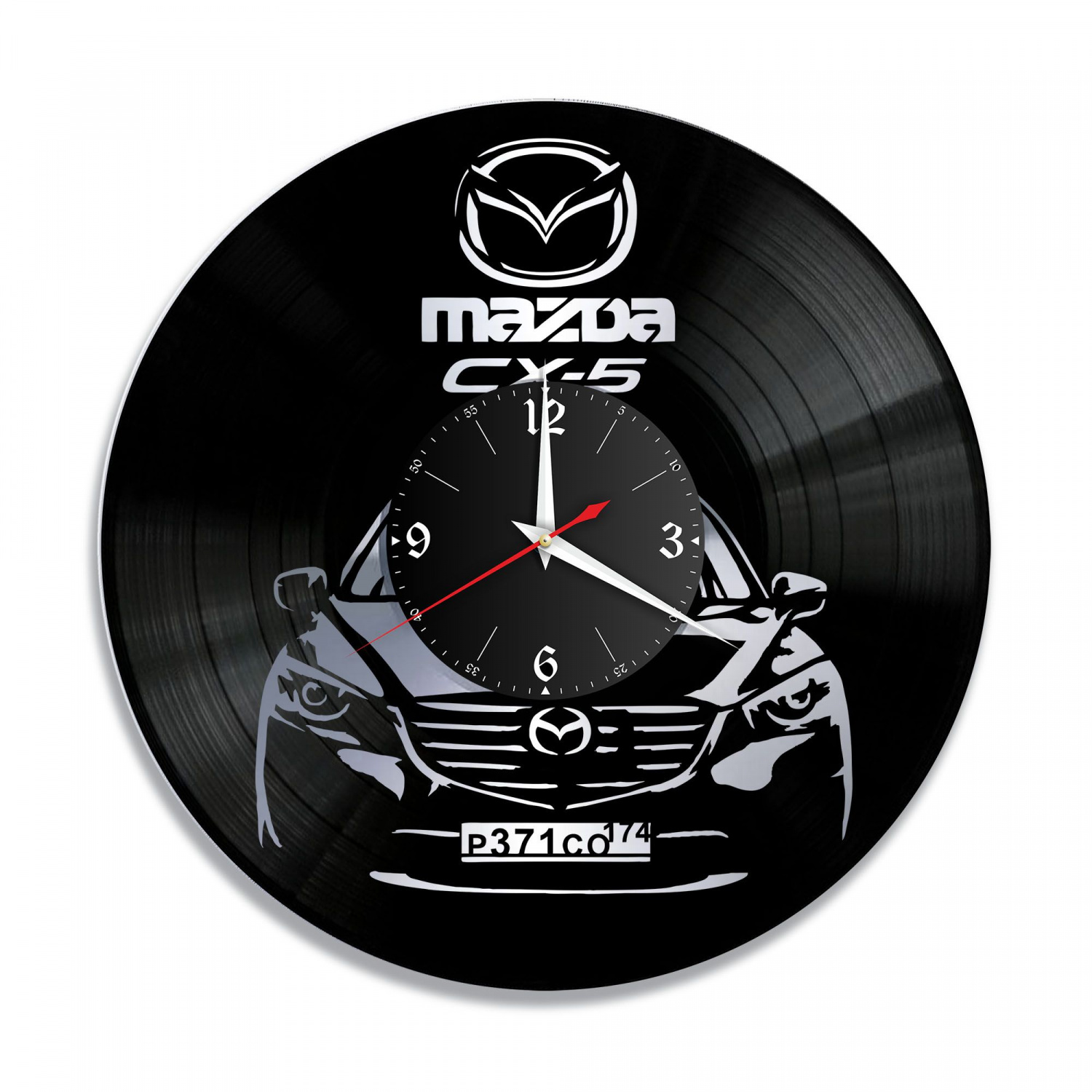 Часы настенные "Mazda CX-5 (Ваш госномер), серебро" из винила, №2 VC-10420-2