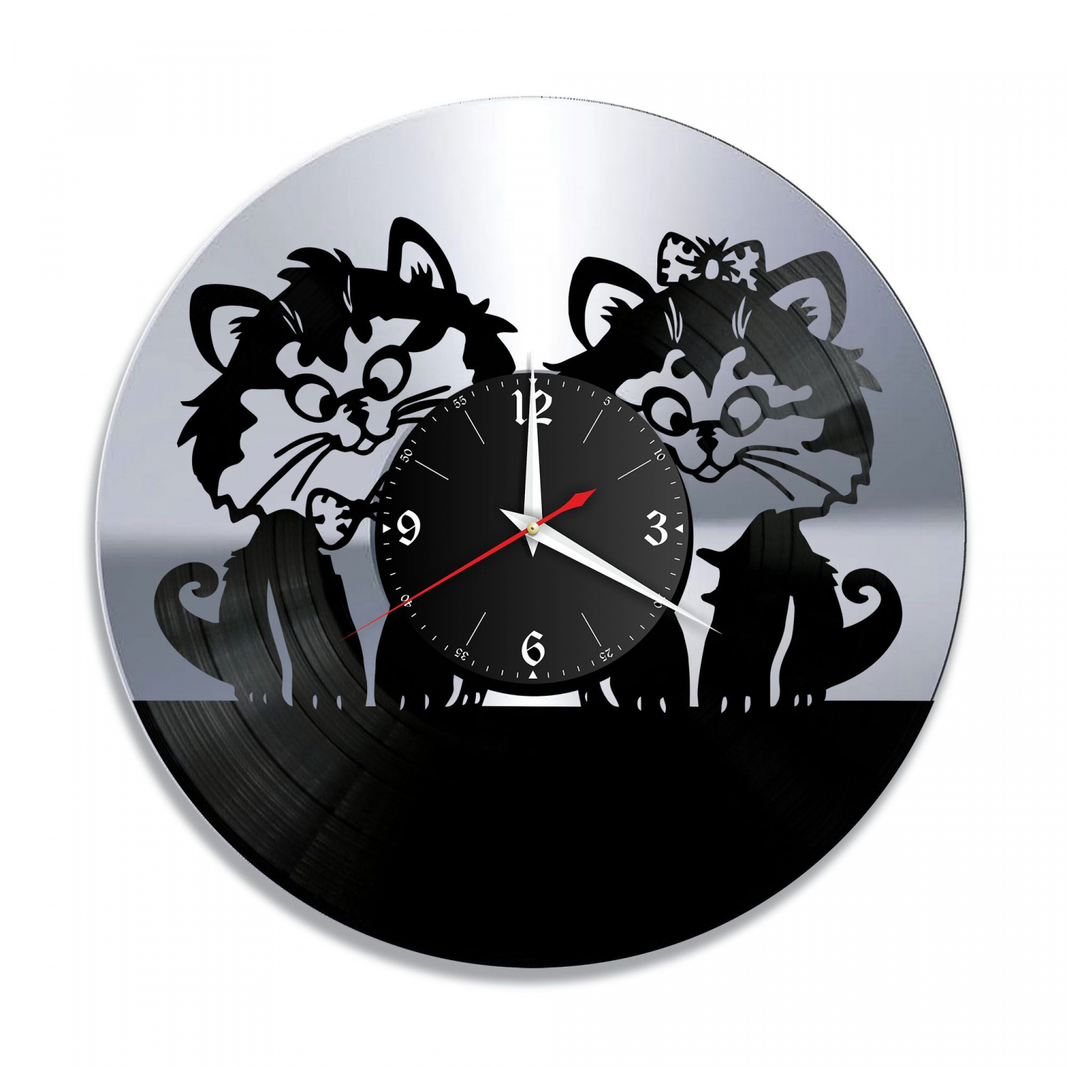 Часы настенные "Коты, серебро" из винила, №8 VC-11010-2