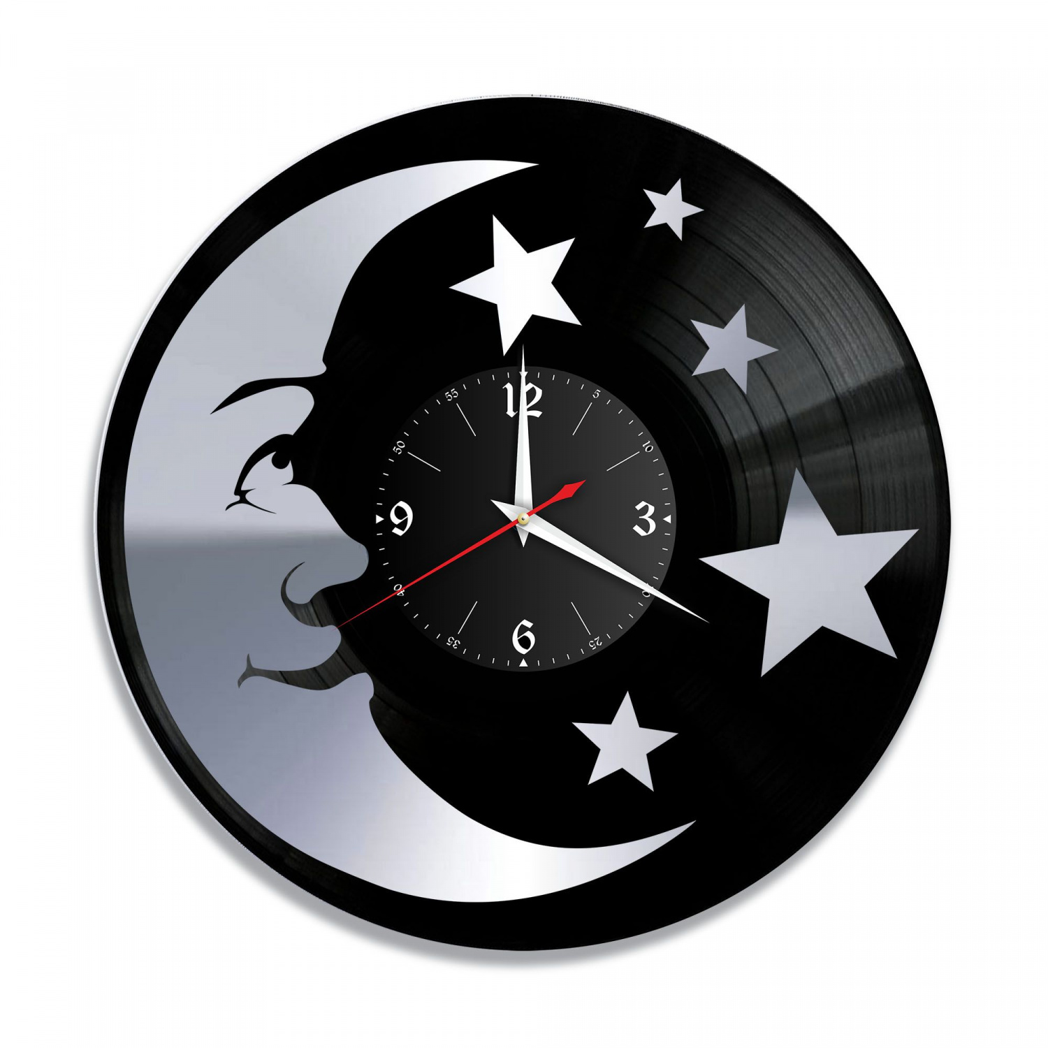Часы настенные "Луна и Звезды, серебро" из винила, №1 VC-10793-2