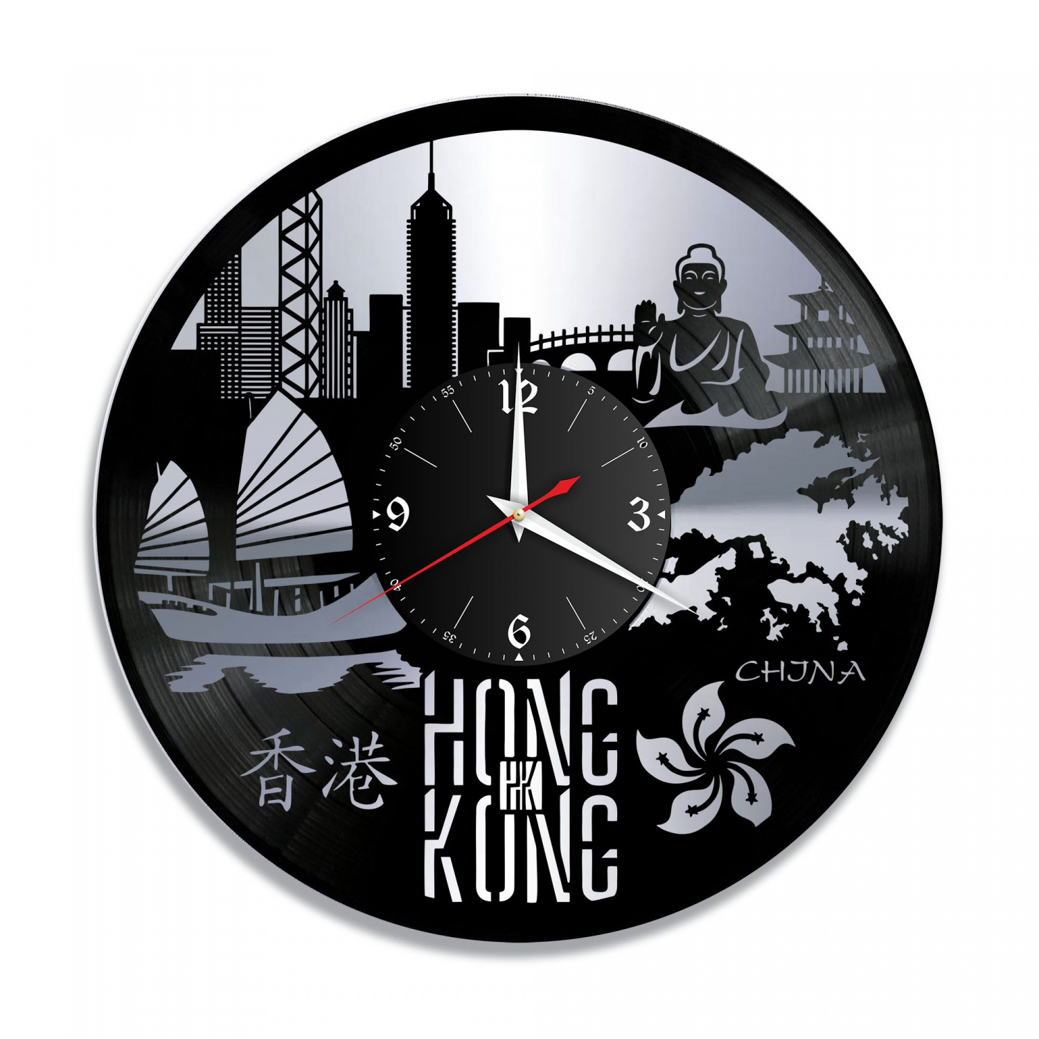 Часы настенные "Гонконг, серебро" из винила, №1 VC-10472-2