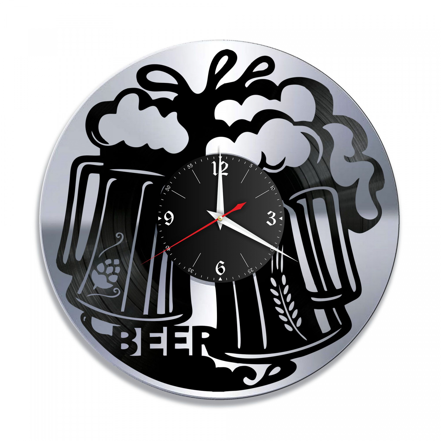 Часы настенные "Пиво, серебро" из винила, №1 VC-10613-2