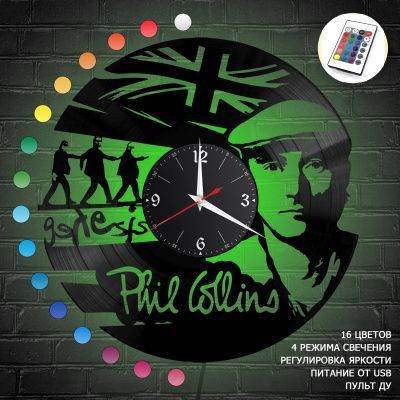 Часы с подсветкой "Фил Коллинз (Phil Collins)" из винила, №1