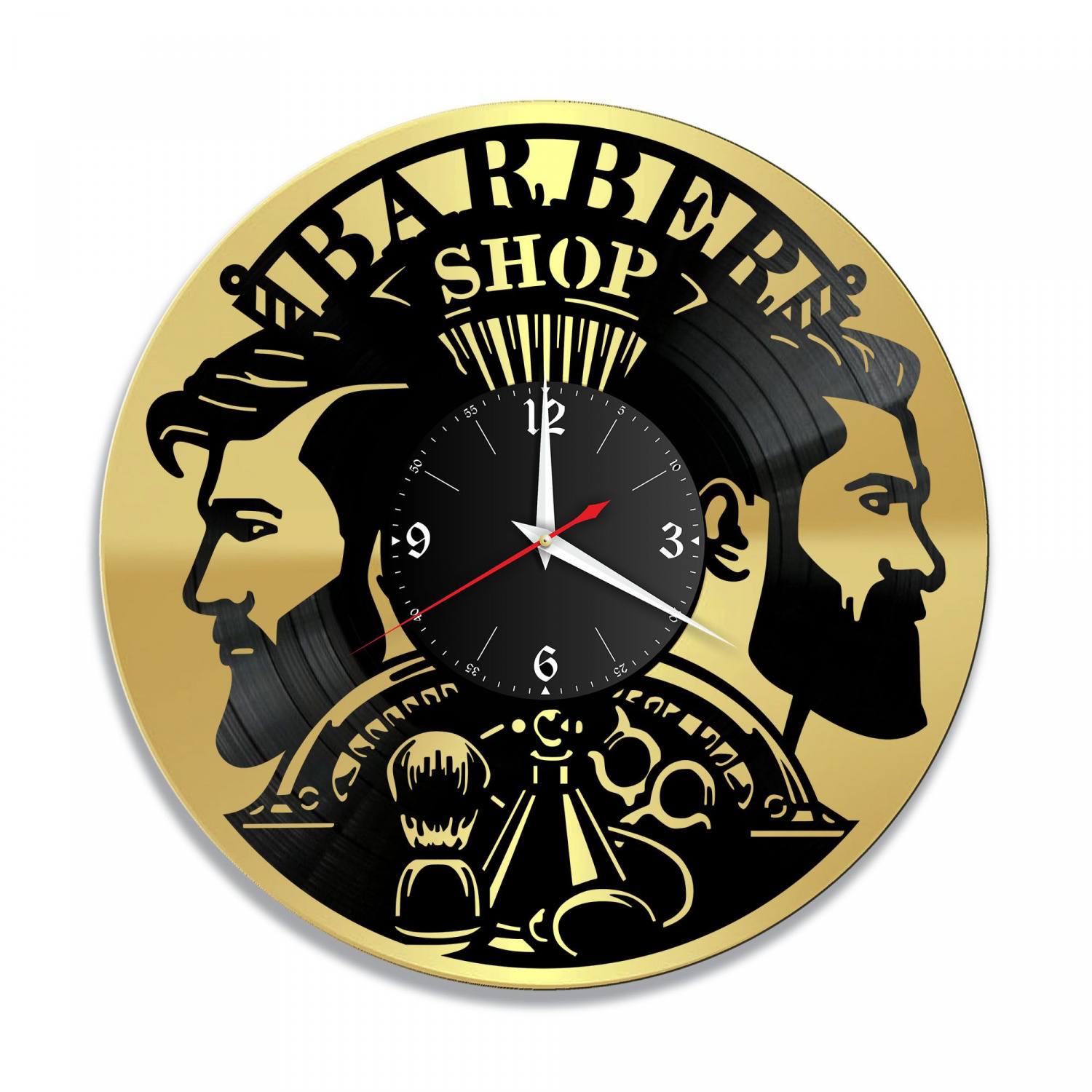 Часы настенные "Парикмахерская (Барбершоп), золото" из винила, №15 VC-11018-1