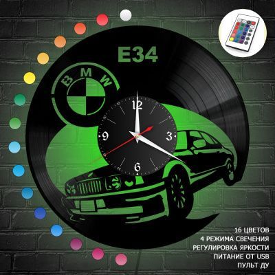 Часы с подсветкой "BMW E34" из винила, №4