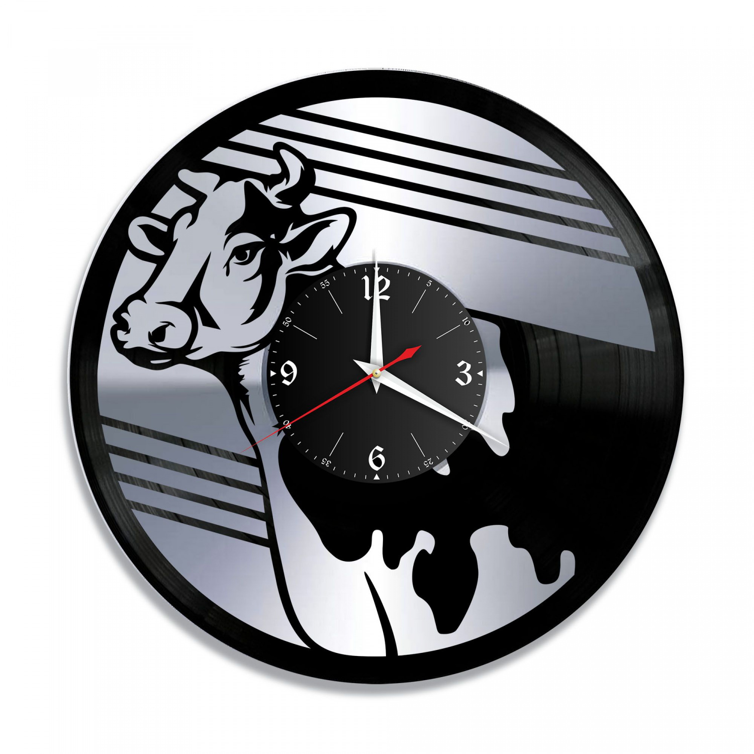 Часы настенные "Корова, серебро" из винила, №1 VC-10711-2