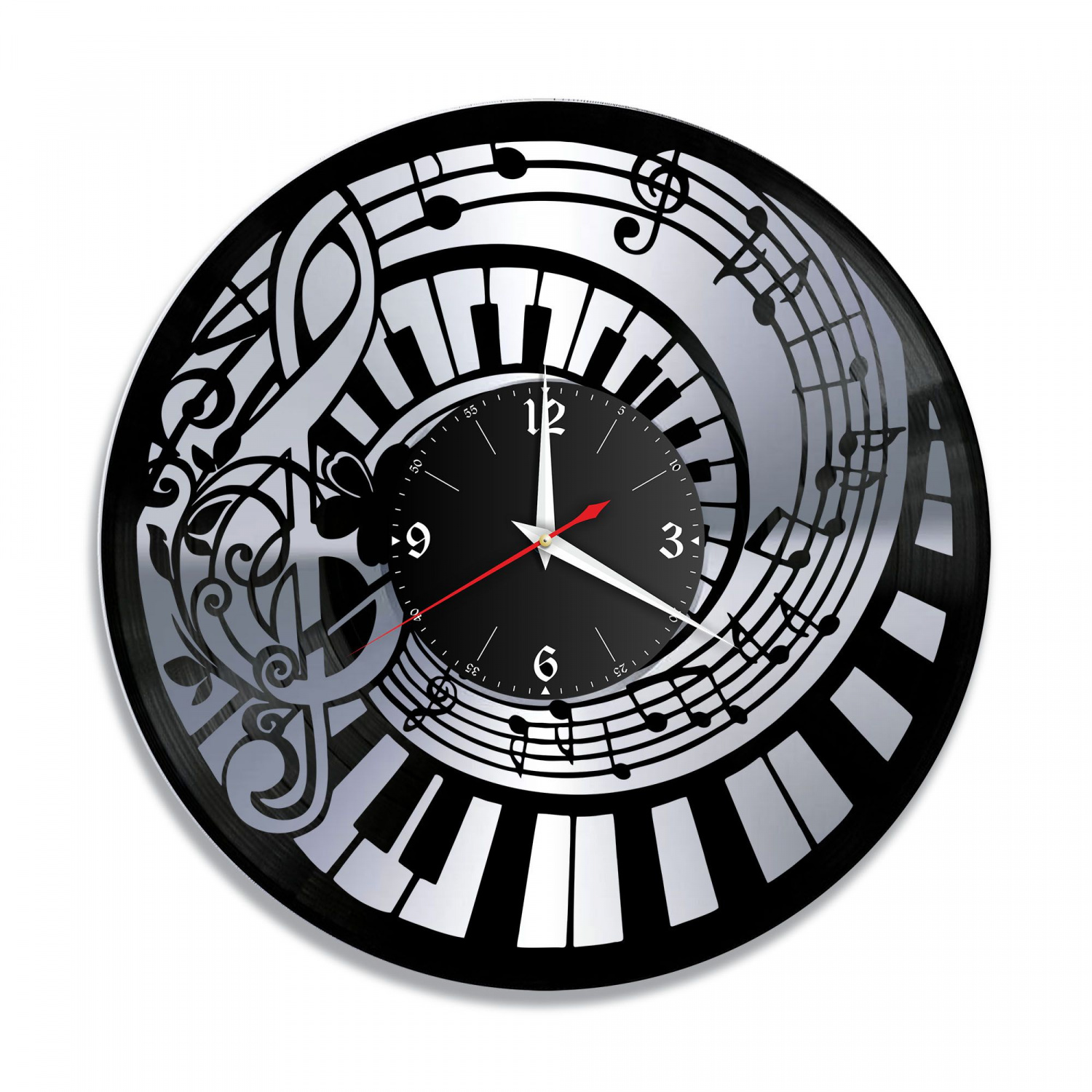 Часы настенные "Музыка, серебро" из винила, №21 VC-10891-2