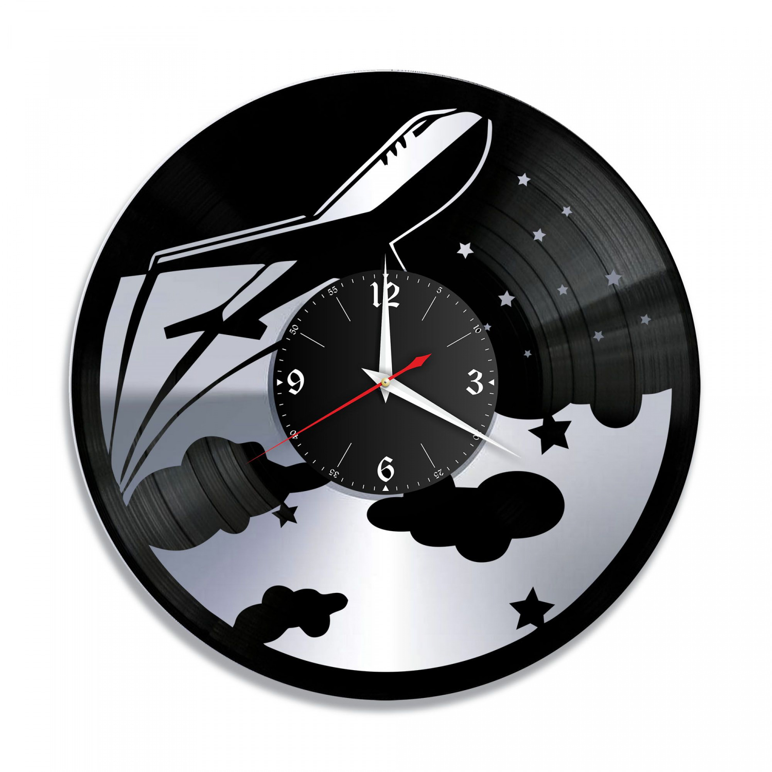 Часы настенные "Самолет, серебро" из винила, №1 VC-10509-2