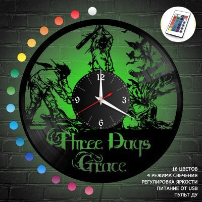 Часы с подсветкой "группа Three Days Grace" из винила, №1