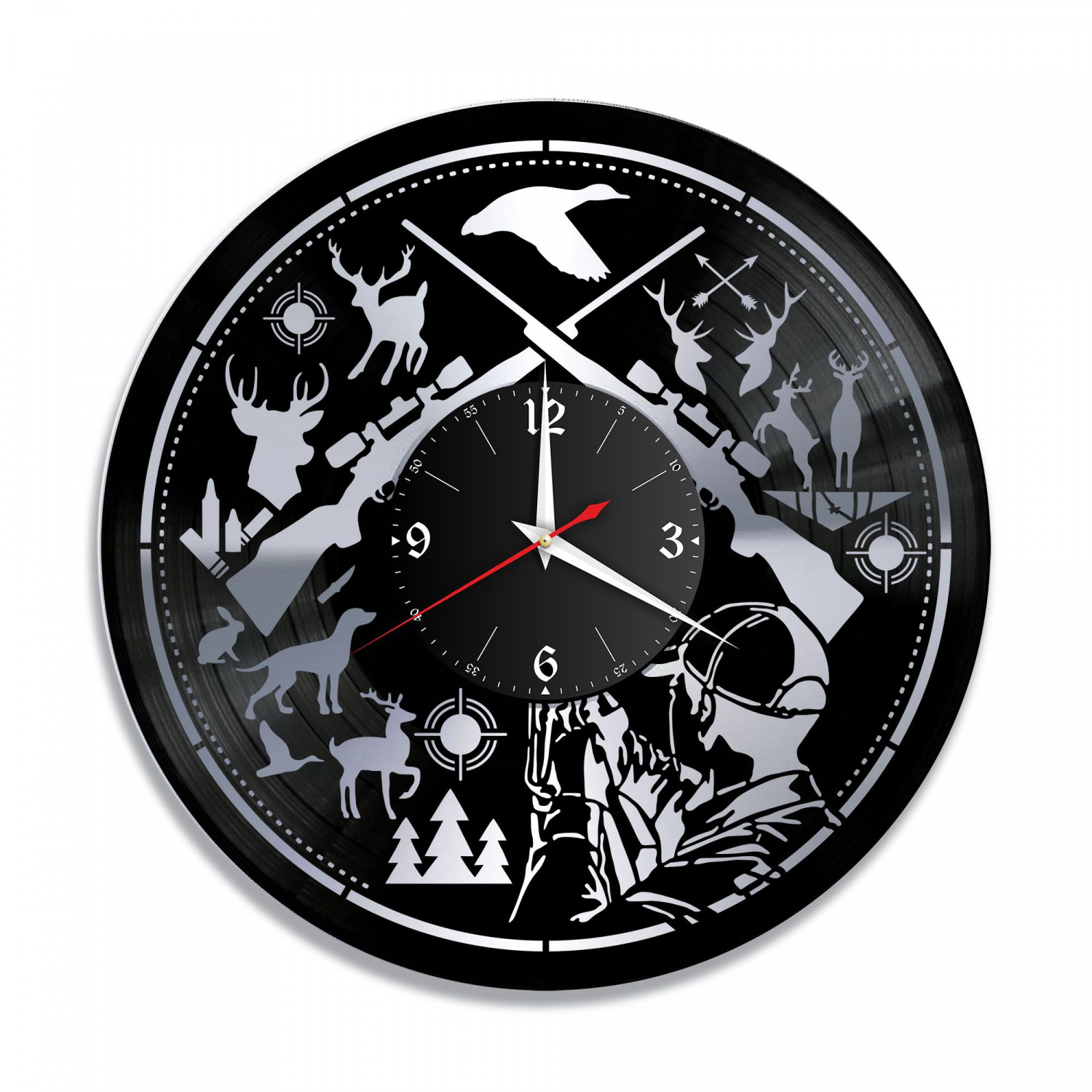 Часы настенные "Охота, серебро" из винила, №5 VC-11017-2