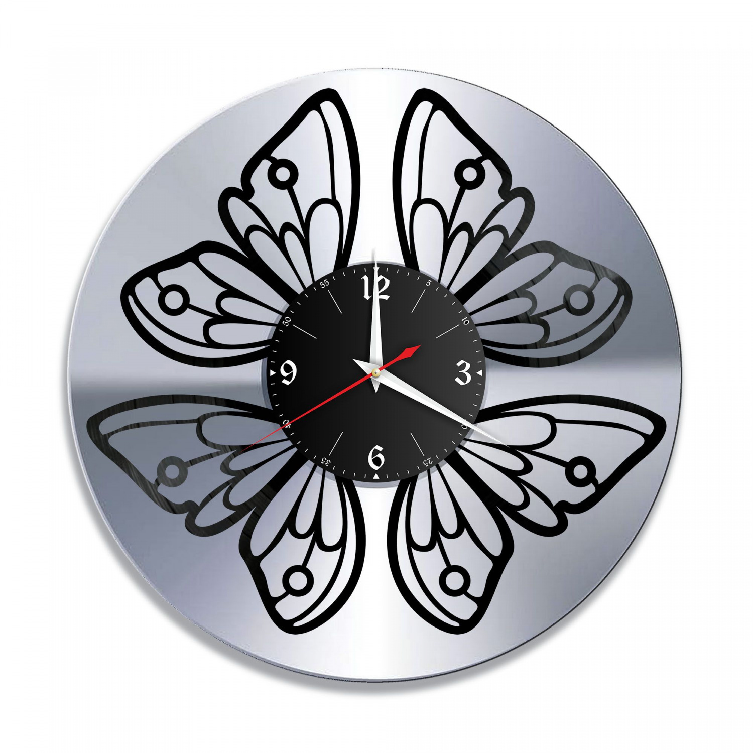 Часы настенные "Бабочки, серебро" из винила, №2 VC-10996-2