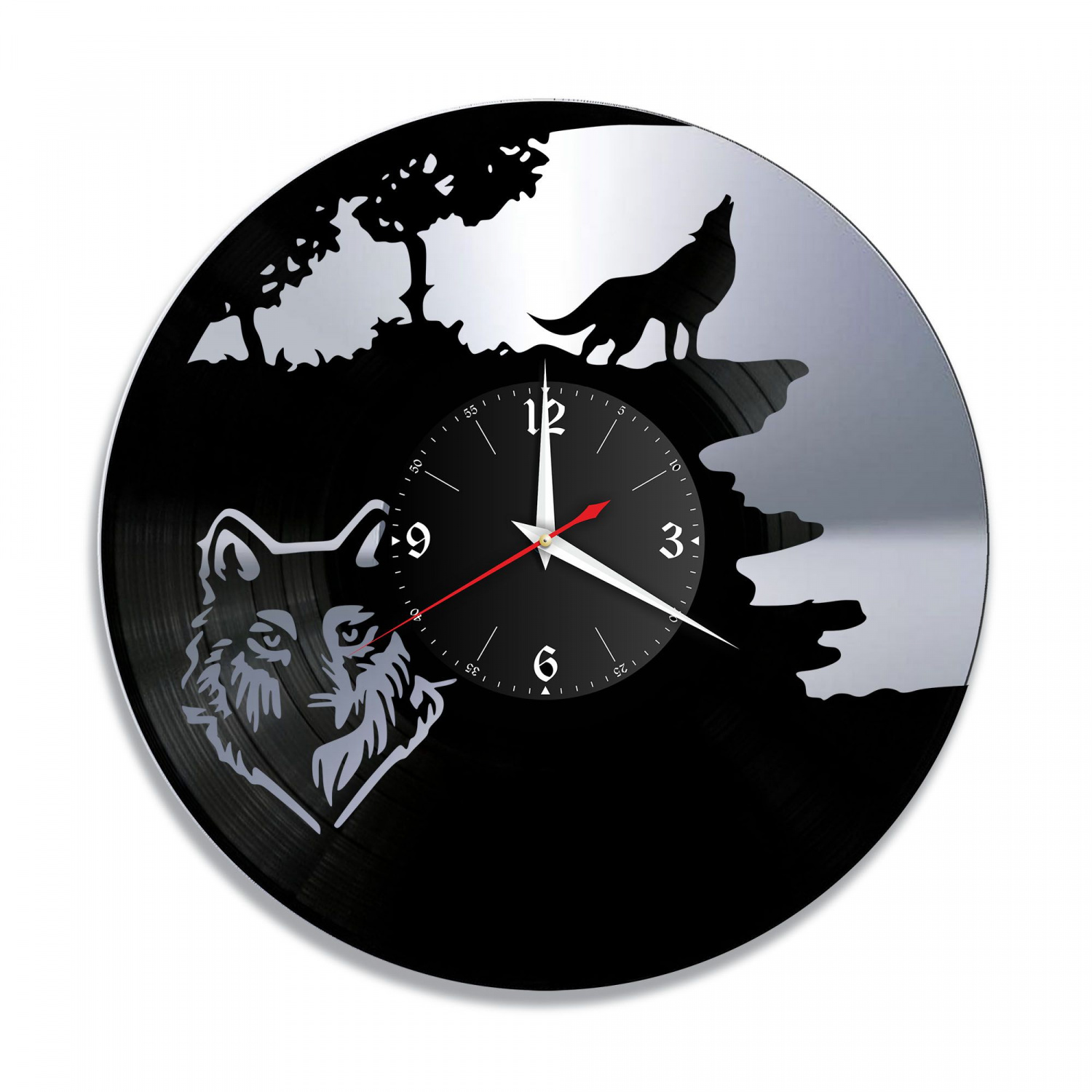 Часы настенные "Волк, серебро" из винила, №1 VC-10706-2