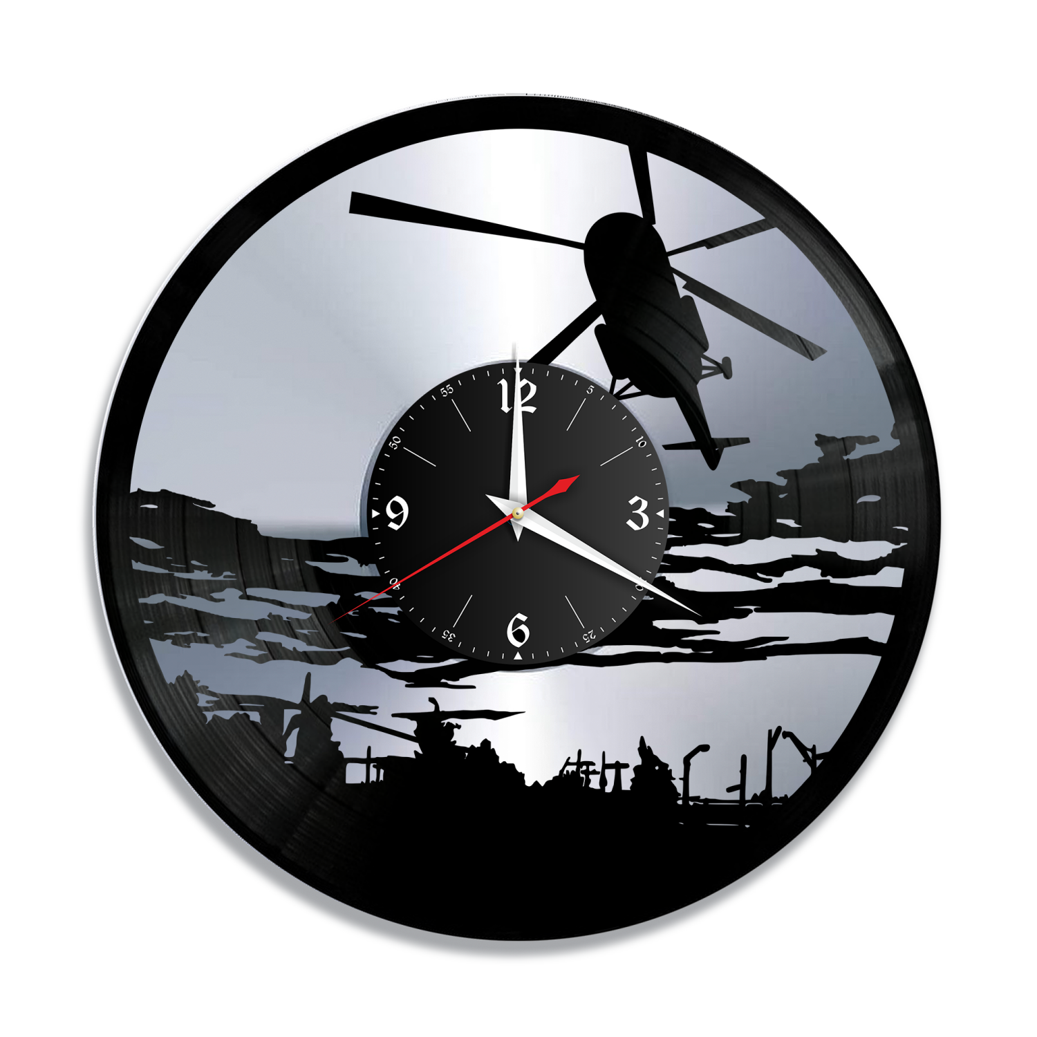 Часы настенные "Вертолет, серебро" из винила, №1 VC-12106-2