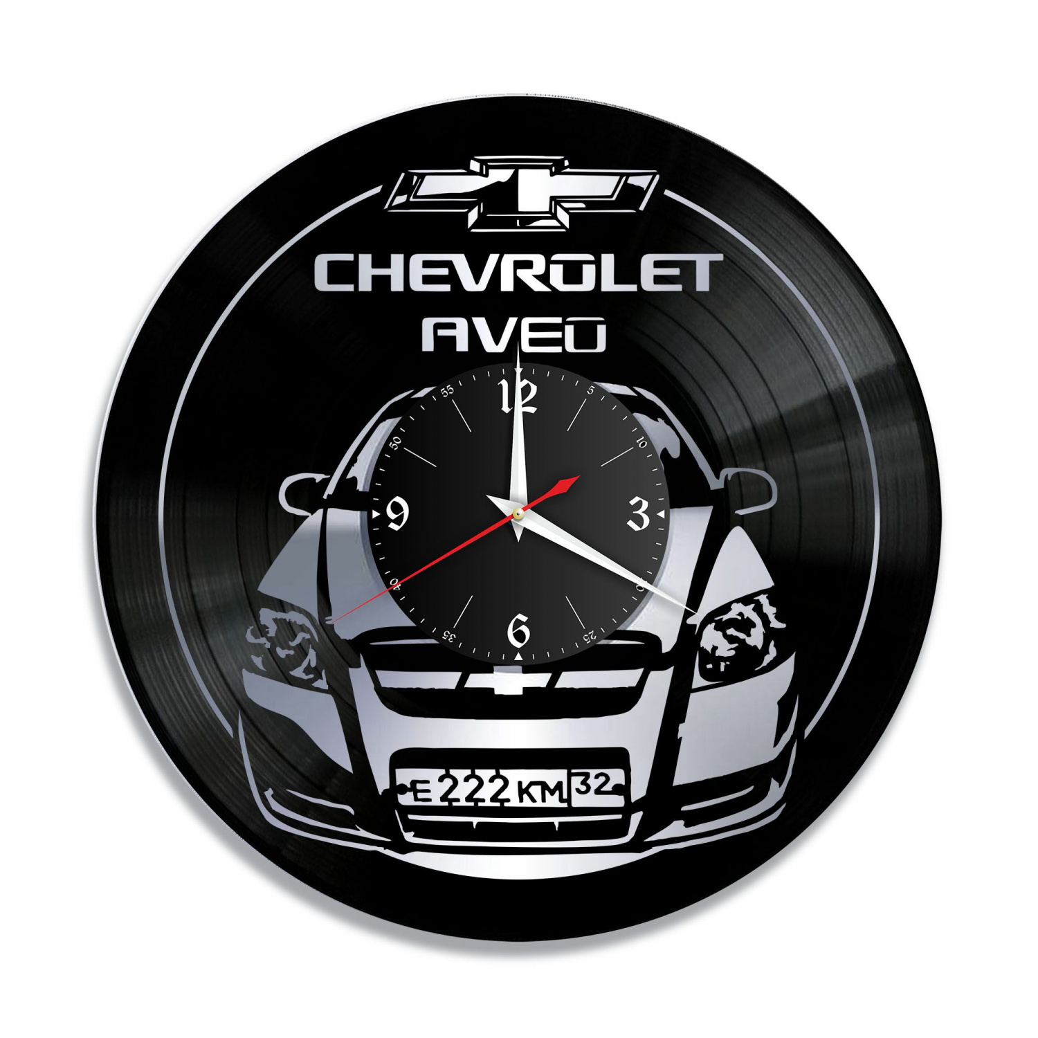 Часы настенные "Chevrolet AVEO (Ваш госномер), серебро" из винила, №3 VC-10408-2