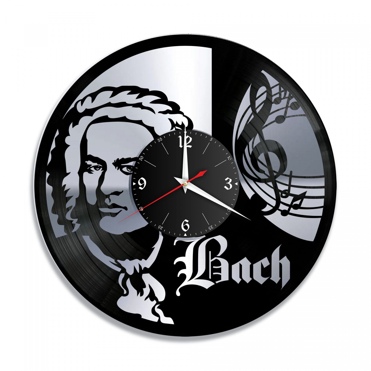 Часы настенные "Иоганн Себастьян Бах, серебро" из винила, №1 VC-10848-2