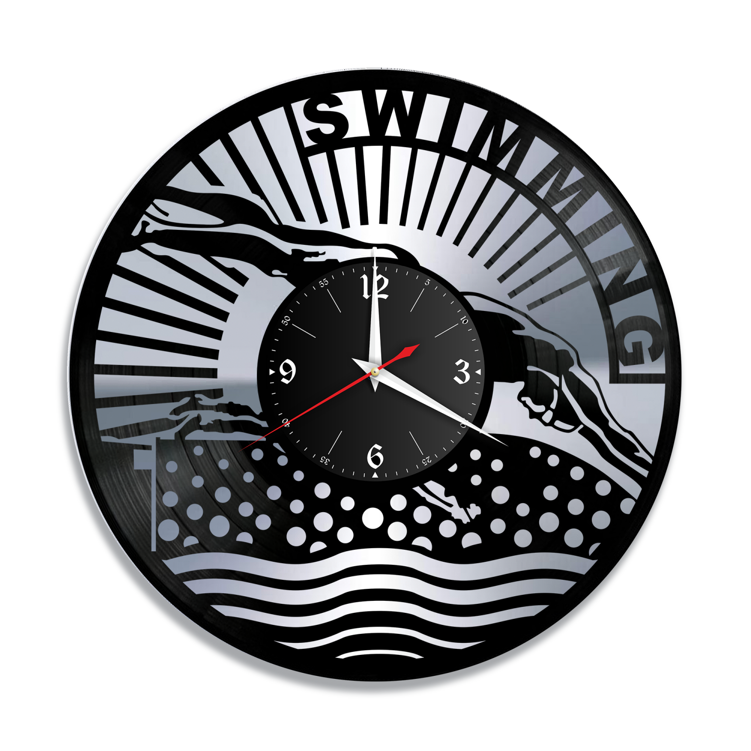 Часы настенные "Плавание, серебро" из винила, №R1 VC-12142-2