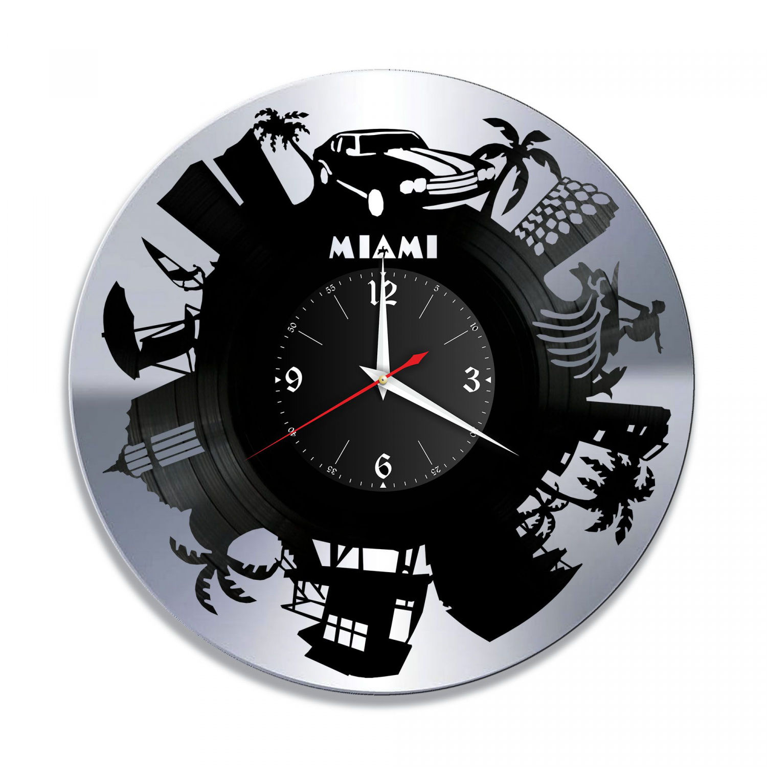 Часы настенные "город Майами, серебро" из винила, №1 VC-10478-2