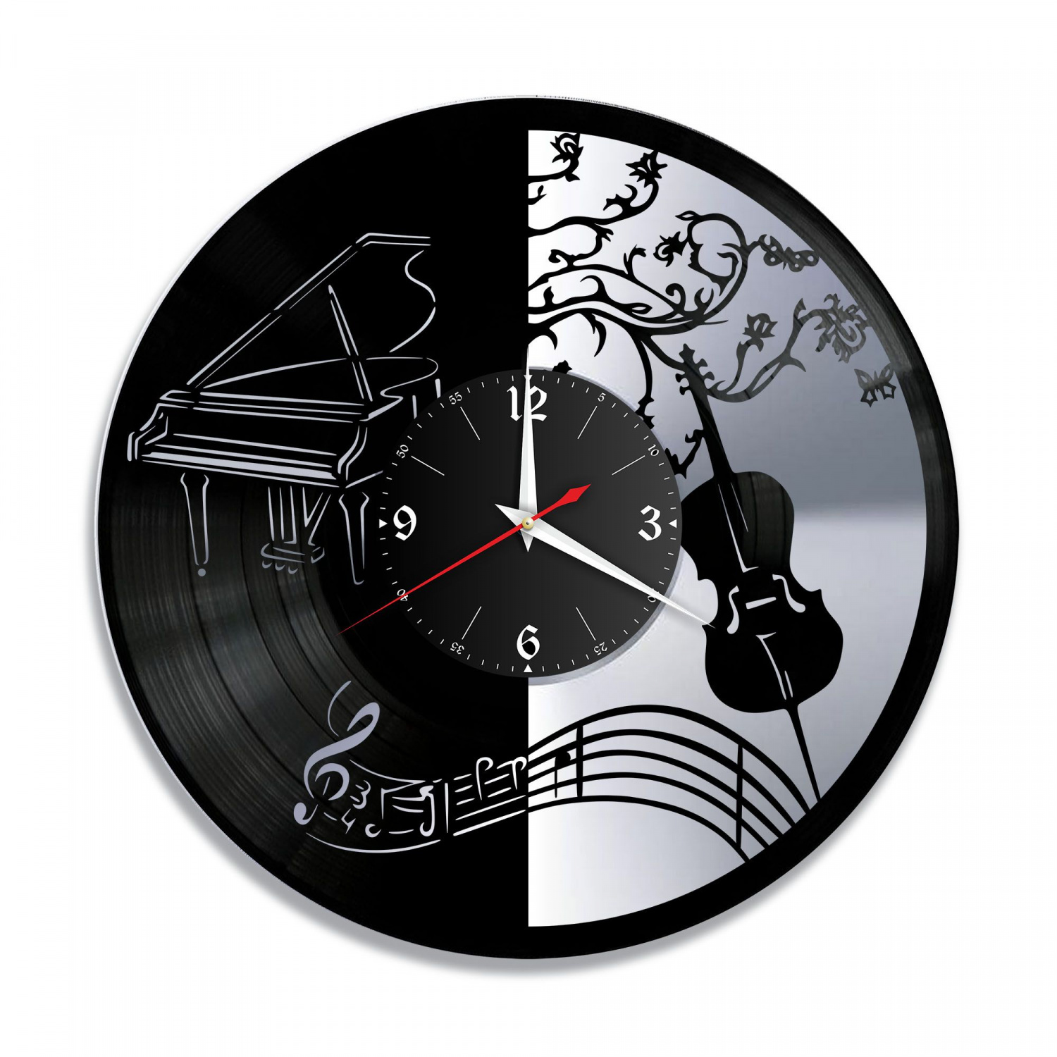 Часы настенные "Музыка, серебро" из винила, №3 VC-10299-2