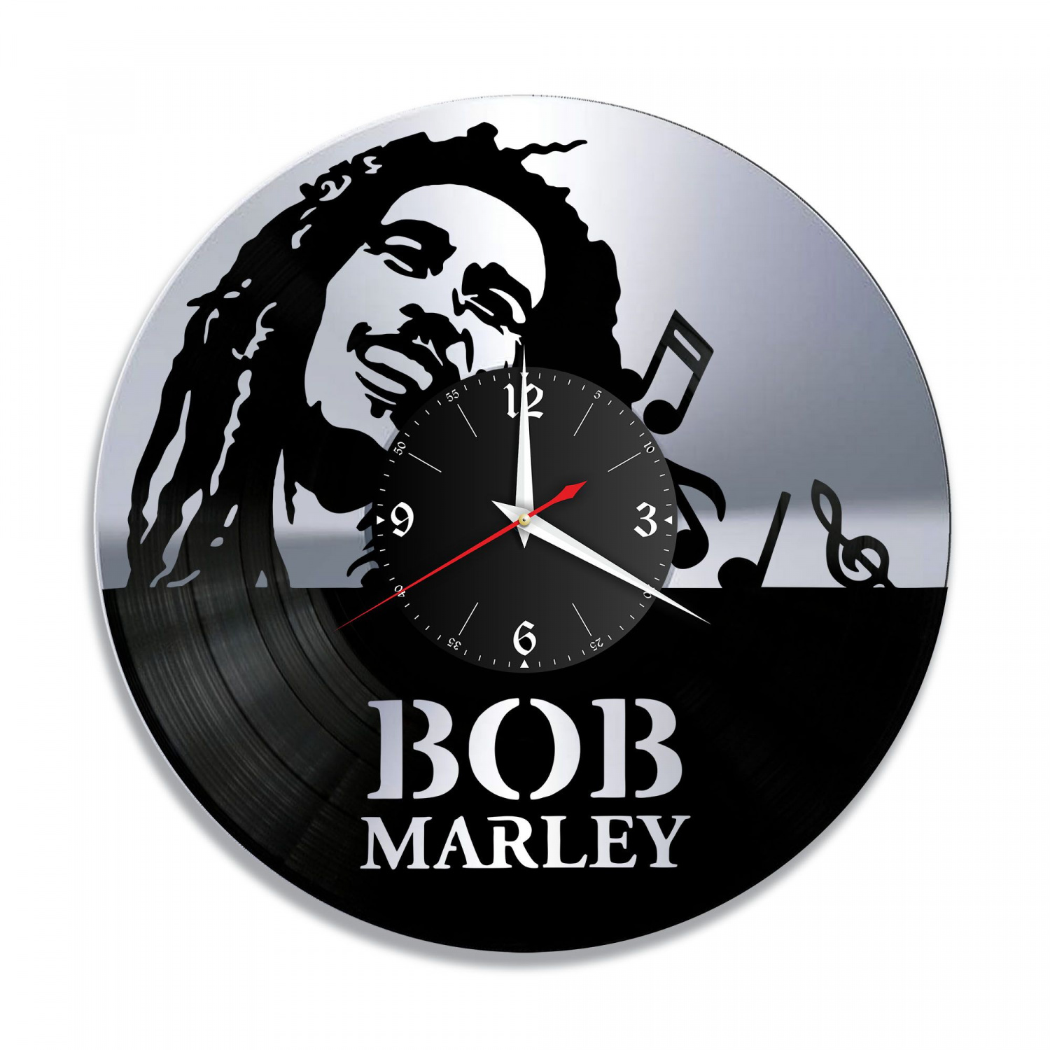 Часы настенные "Боб Марли (Bob Marley), серебро" из винила, №2 VC-10189-2