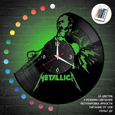 Часы с подсветкой "группа Metallica" из винила, №5