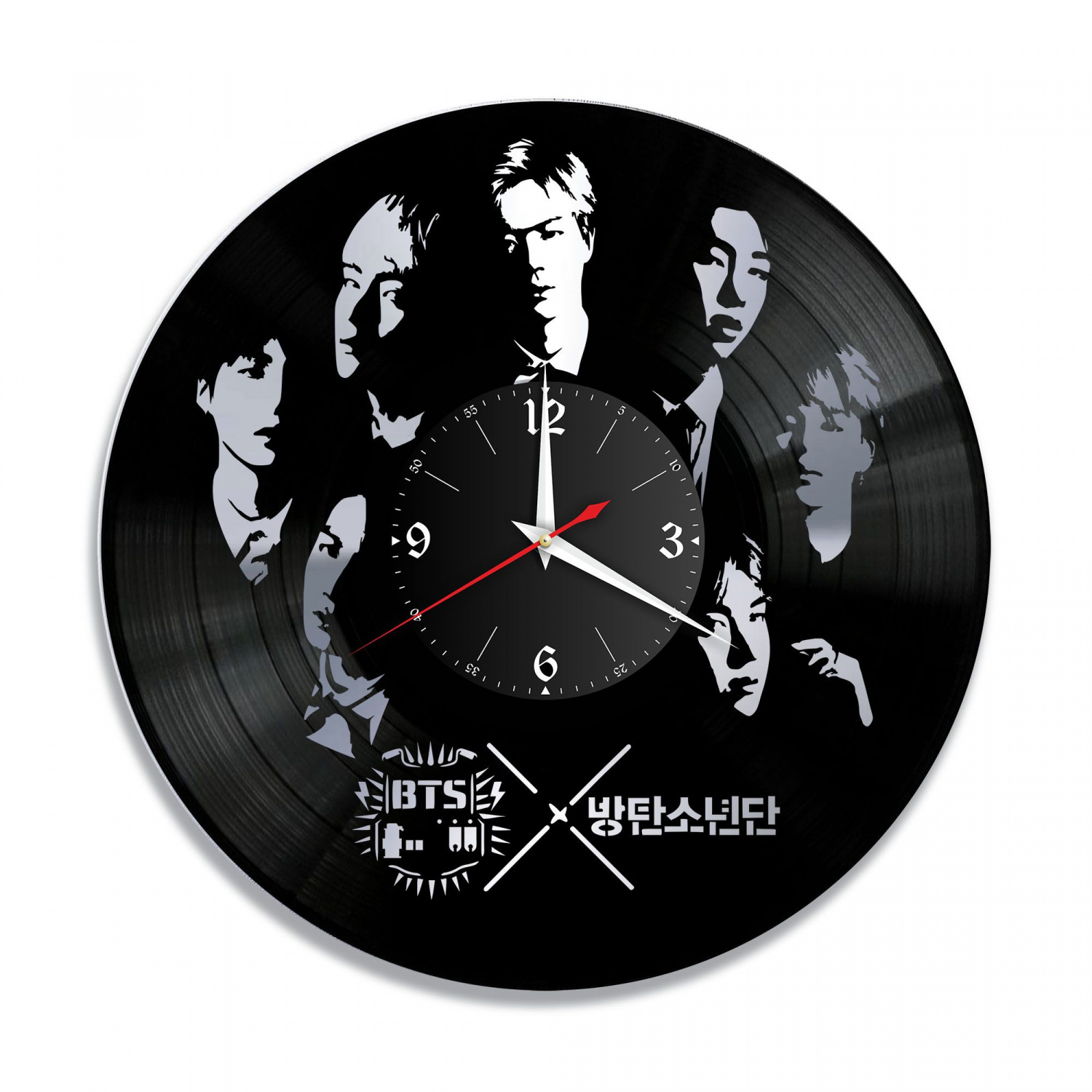 Часы настенные "группа BTS, серебро" из винила, №1 VC-10277-2