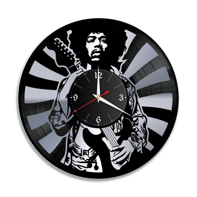 Часы настенные "Джими Хендрикс (Jimi Hendrix), серебро" из винила, №1
