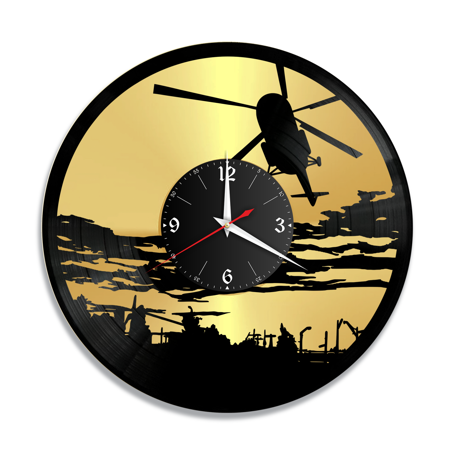 Часы настенные "Вертолет, золото" из винила, №1 VC-12106-1