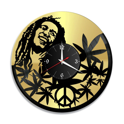 Часы настенные "Боб Марли (Bob Marley), золото" из винила, №1