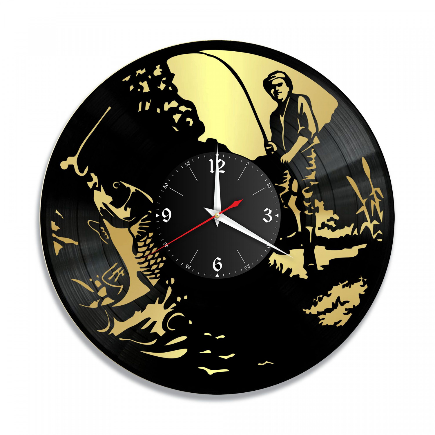 Часы настенные "Рыбалка, золото" из винила, №9 VC-10903-1