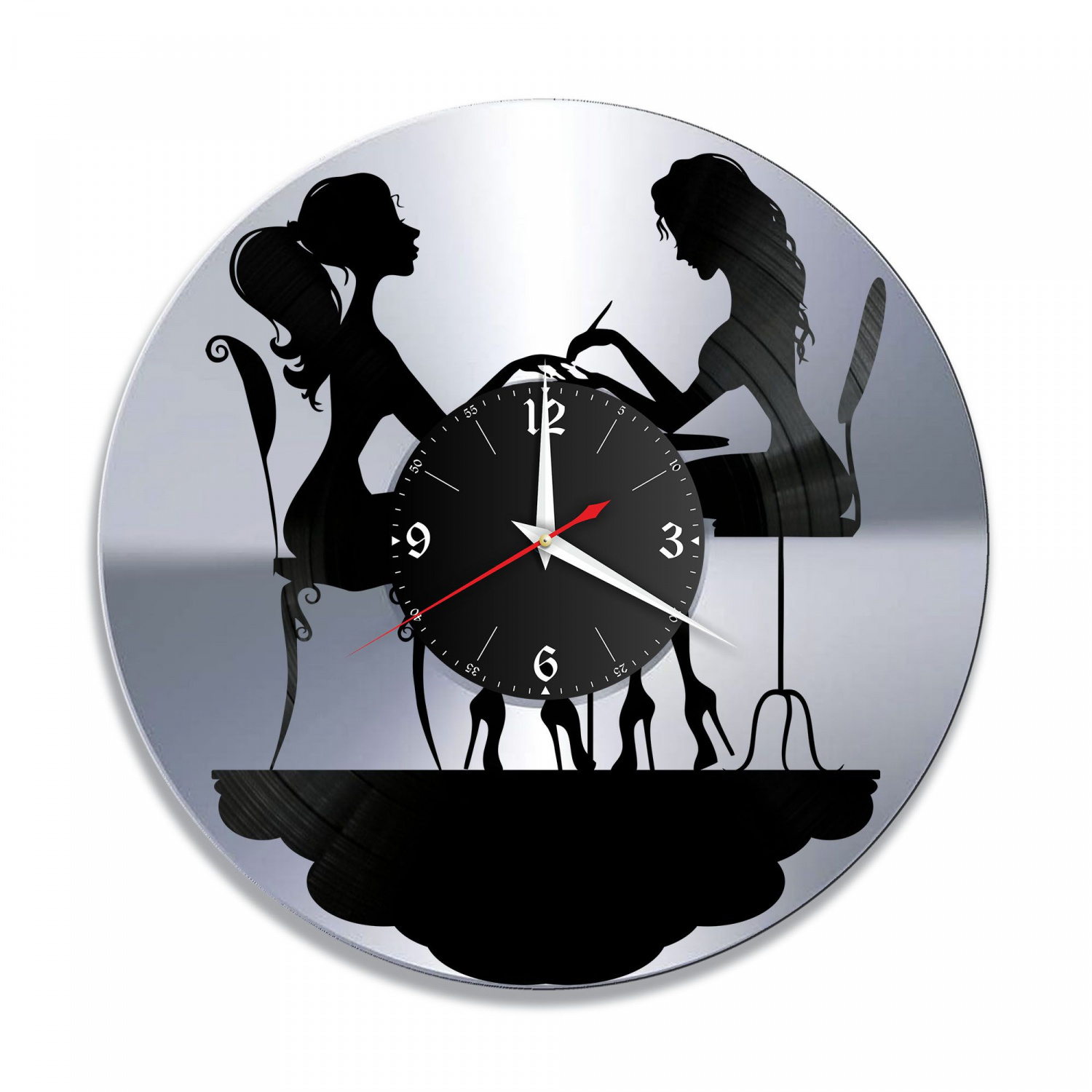 Часы настенные "2 девушки, серебро" из винила, №2 VC-10683-2