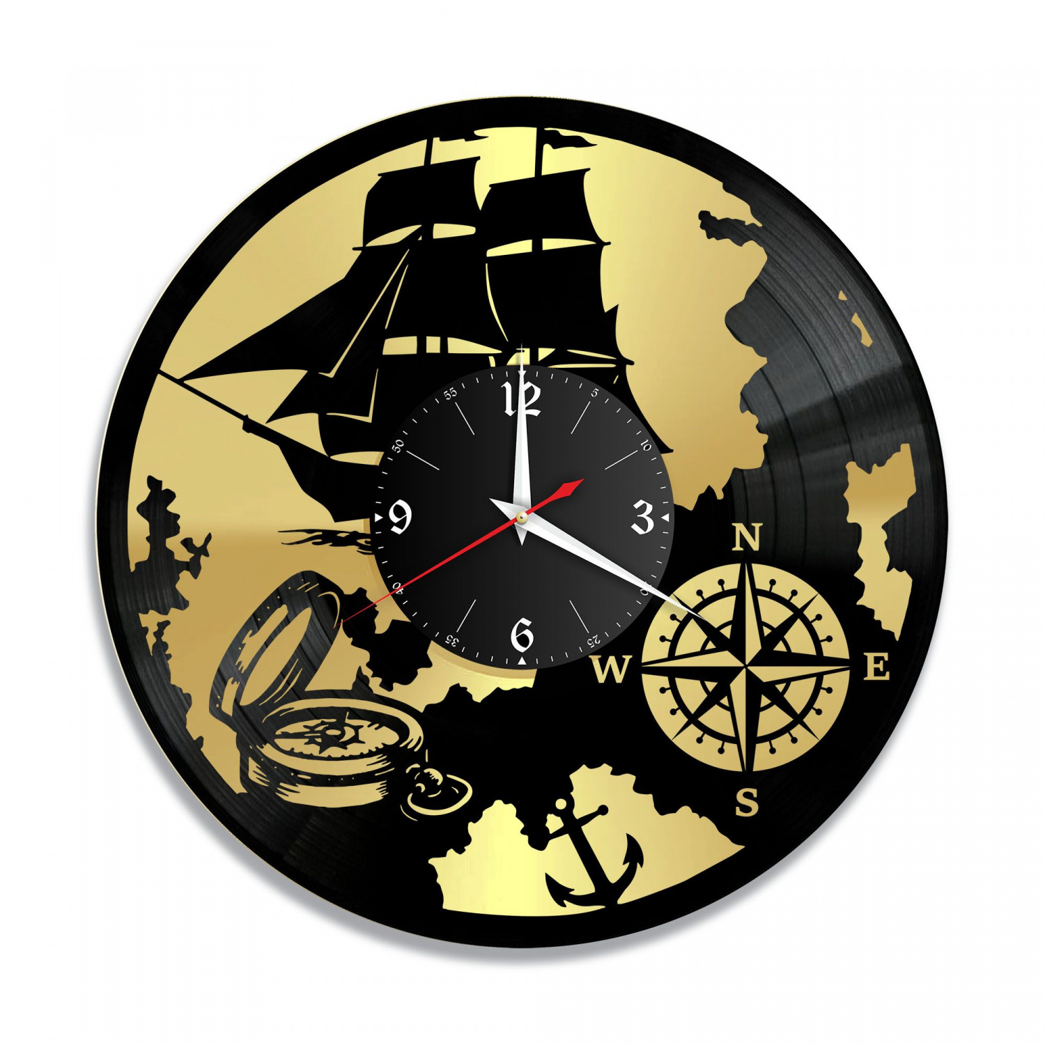 Часы настенные "Море (Корабль), золото" из винила, №1 VC-10650-1