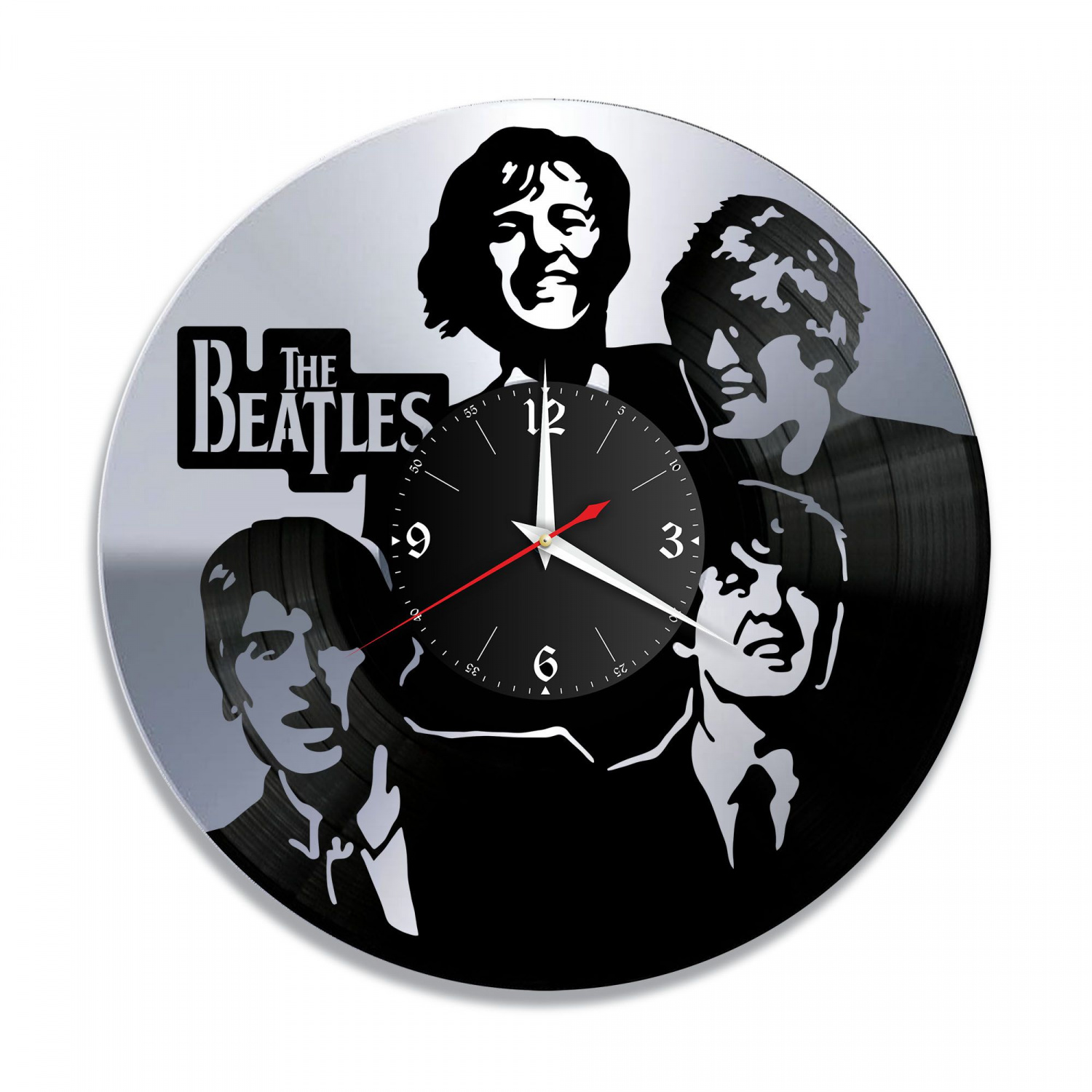 Часы настенные "группа Битлз (The Beatles), серебро" из винила, №3 VC-10181-2