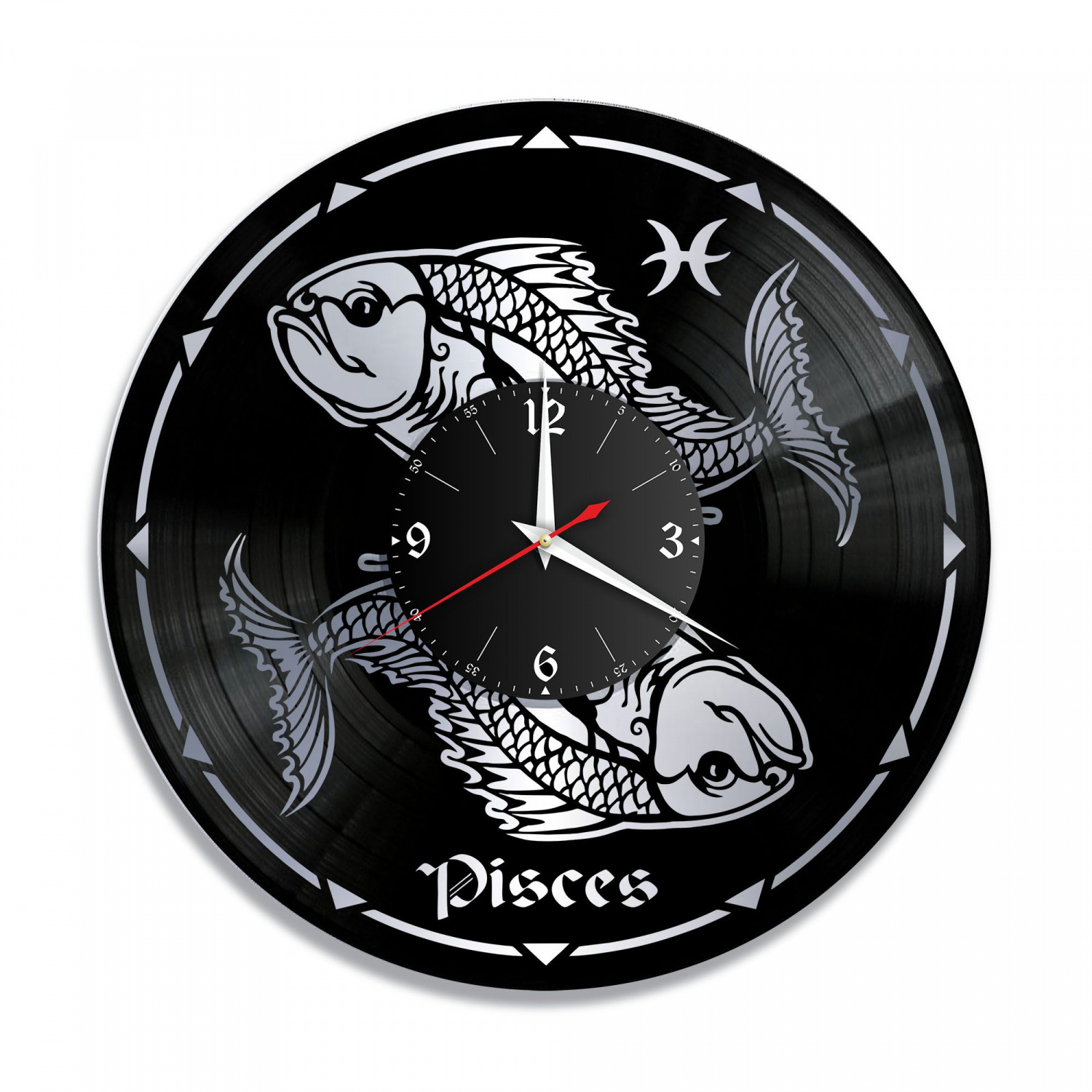 Часы настенные "Знаки Зодиака (Рыбы), серебро" из винила, №12 VC-10389-2
