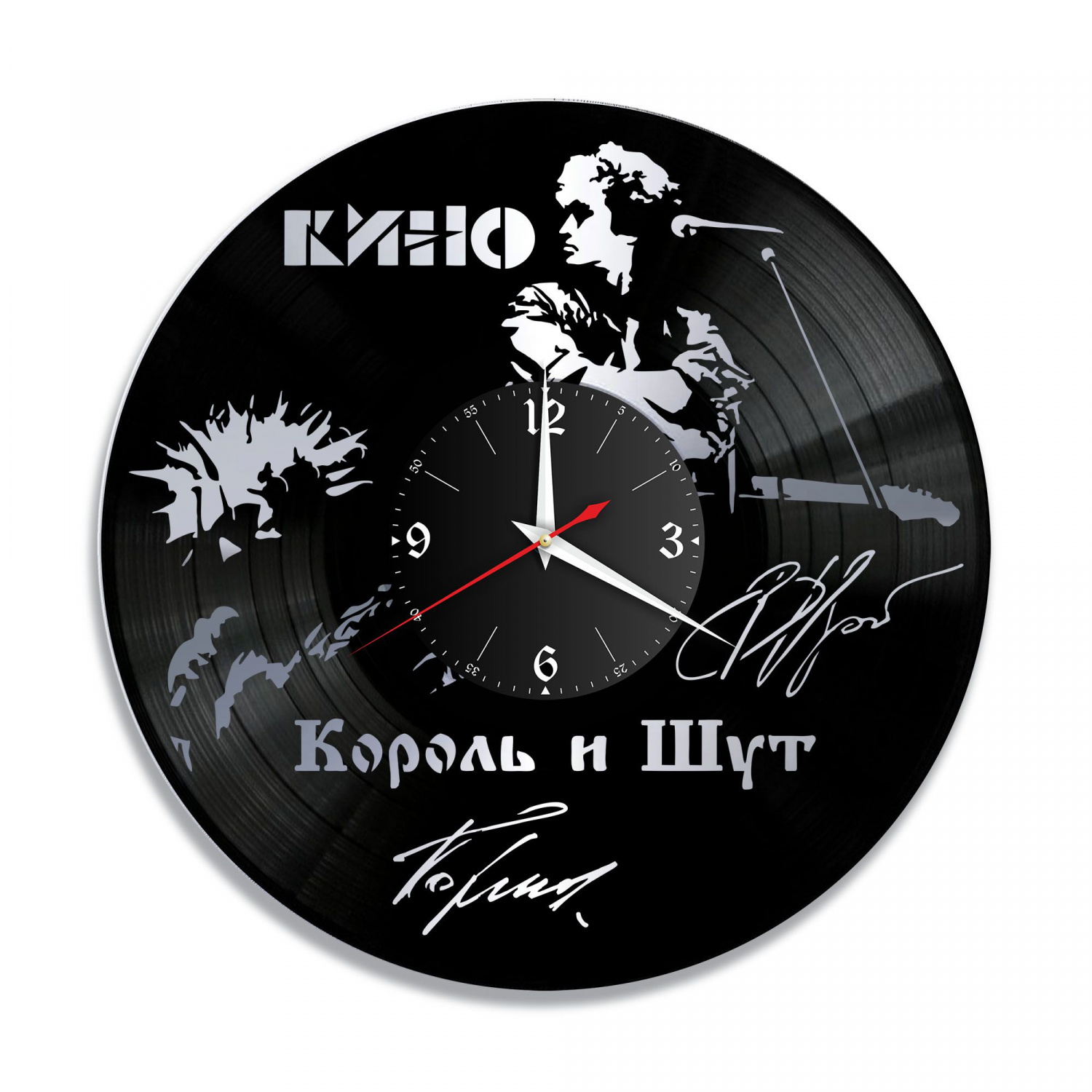 Часы настенные "Кино и КиШ, серебро" из винила, №1 VC-10936-2