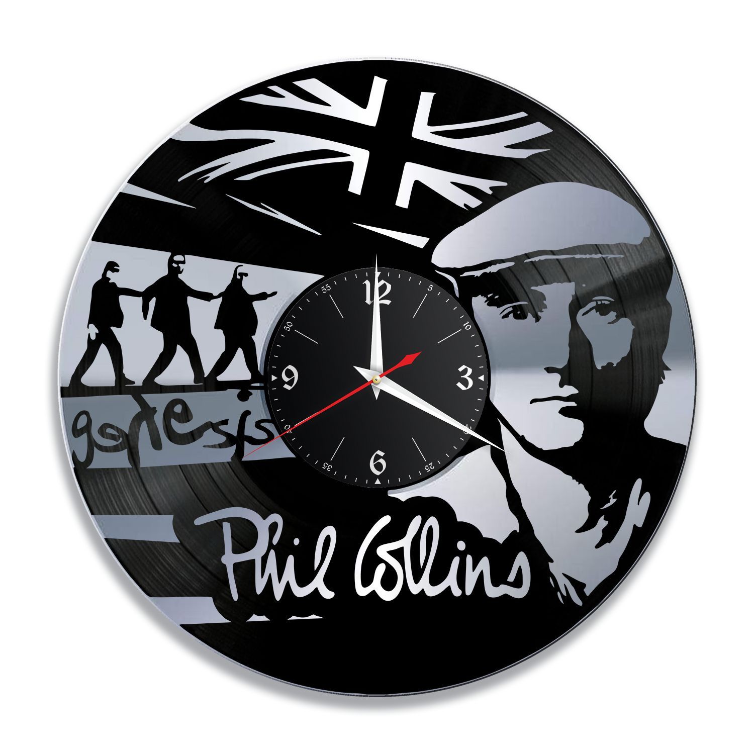 Часы настенные "Фил Коллинз (Phil Collins), серебро" из винила, №1 VC-12241-2